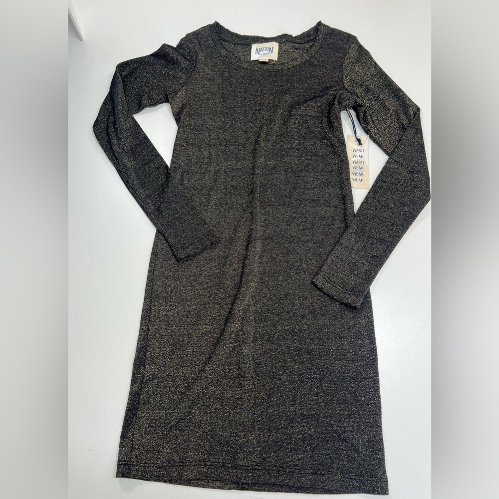 Nation Ltd Little Metallic Dress in Black Gold New With Tags Size Small - Picture 2 of 14